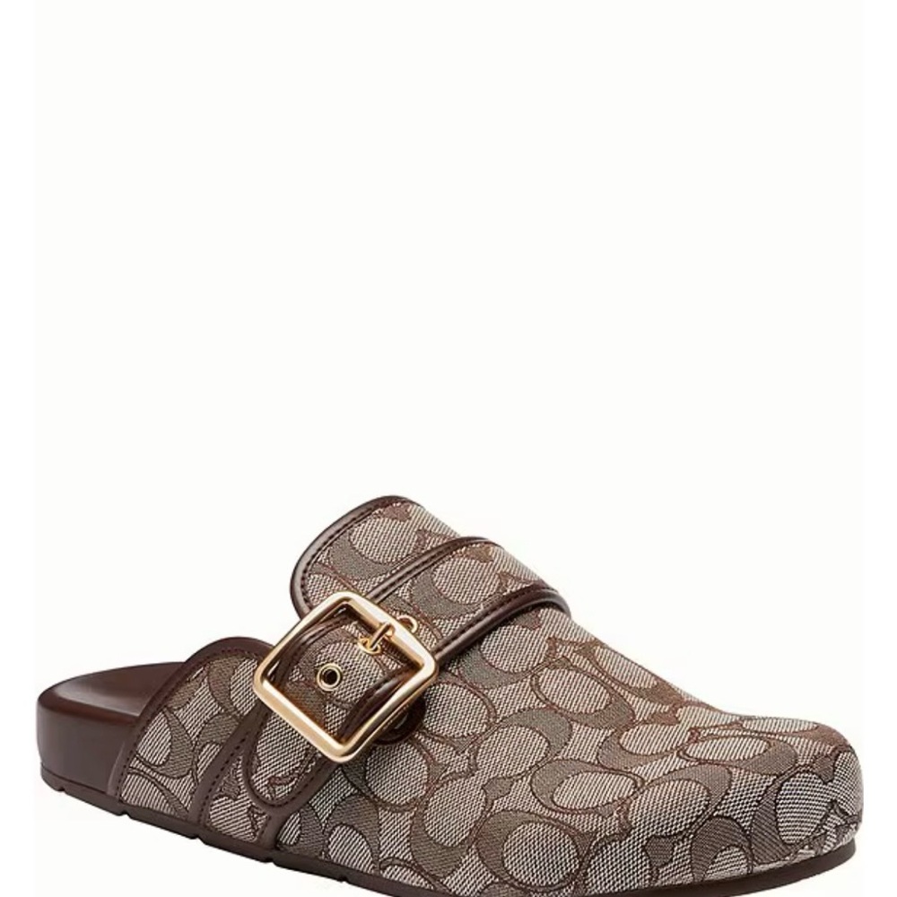 NEW! COACH Archival Buckle Clog in Signature Jacquard Oak/Maple - Picture 2 of 8